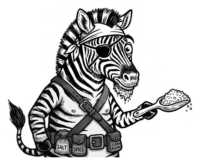 Salty the Zebra — pirate mascot of The Salty Zebra Trading Co.